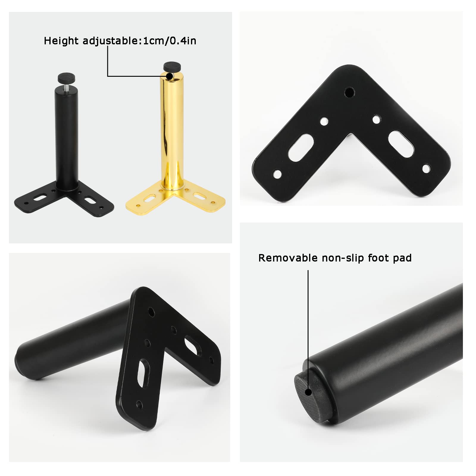 Set di 4 Gambe per Mobili in Metallo,Gambe per Mobili in Ghisa,Regolabili Gamba,Design Industriale in Metallo Resistente,Regolabile: 1 Cm,Peso Del Cuscinetto: 1000 Kg (20cm/7.9in,black gold)