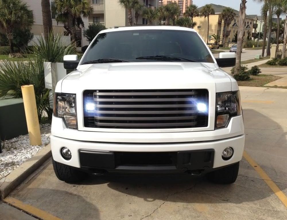 iJDMTOY Behind Grille LED Pod Light Kit Compatible with 2009-14 Ford F150, Includes (2) 20W High Power LED Cubes, Behind Hood/Grill Mounting Brackets & On/Off Switch Wiring Kit