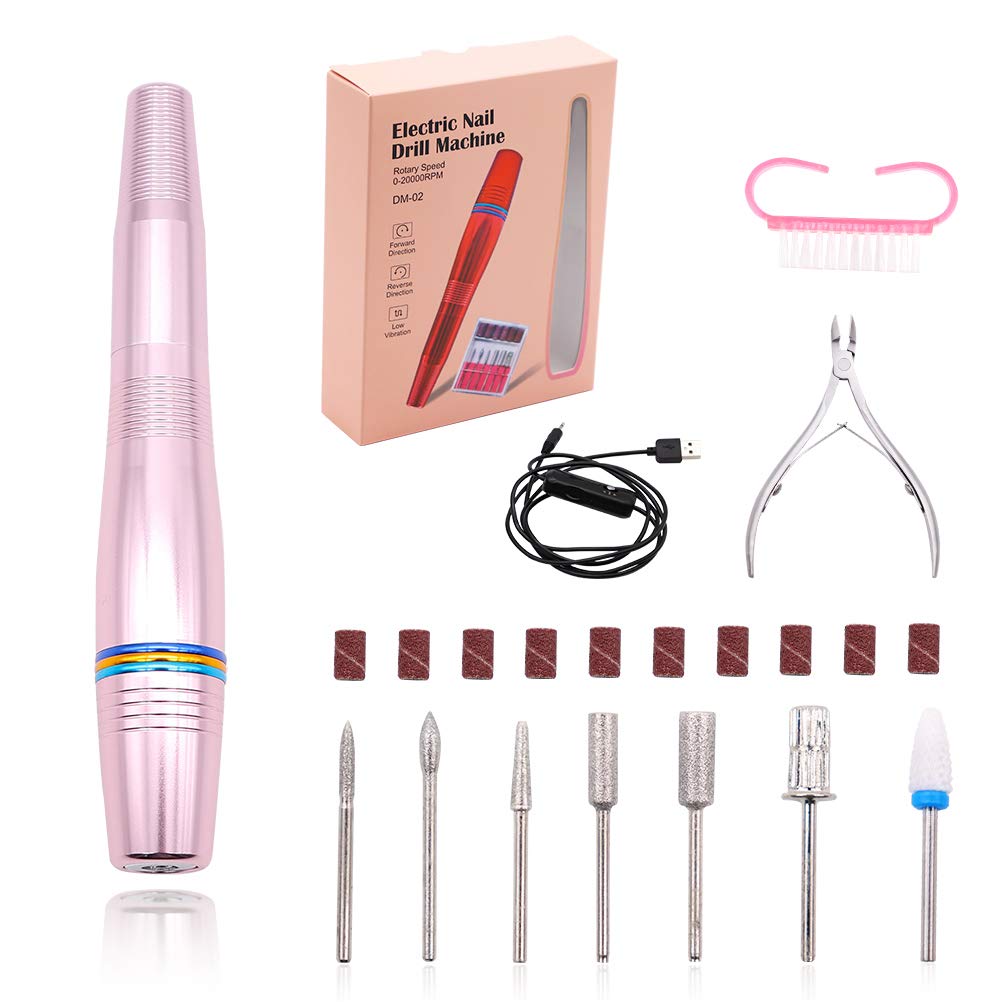 Le Touch Electric Nail Drill - Professional Portable USB Speed Direction Adjustable Acrylic Nail Drill Kit, Upgraded Manicure Pedicure Polishing Tools With 21Pcs for DIY Home Nail Salon