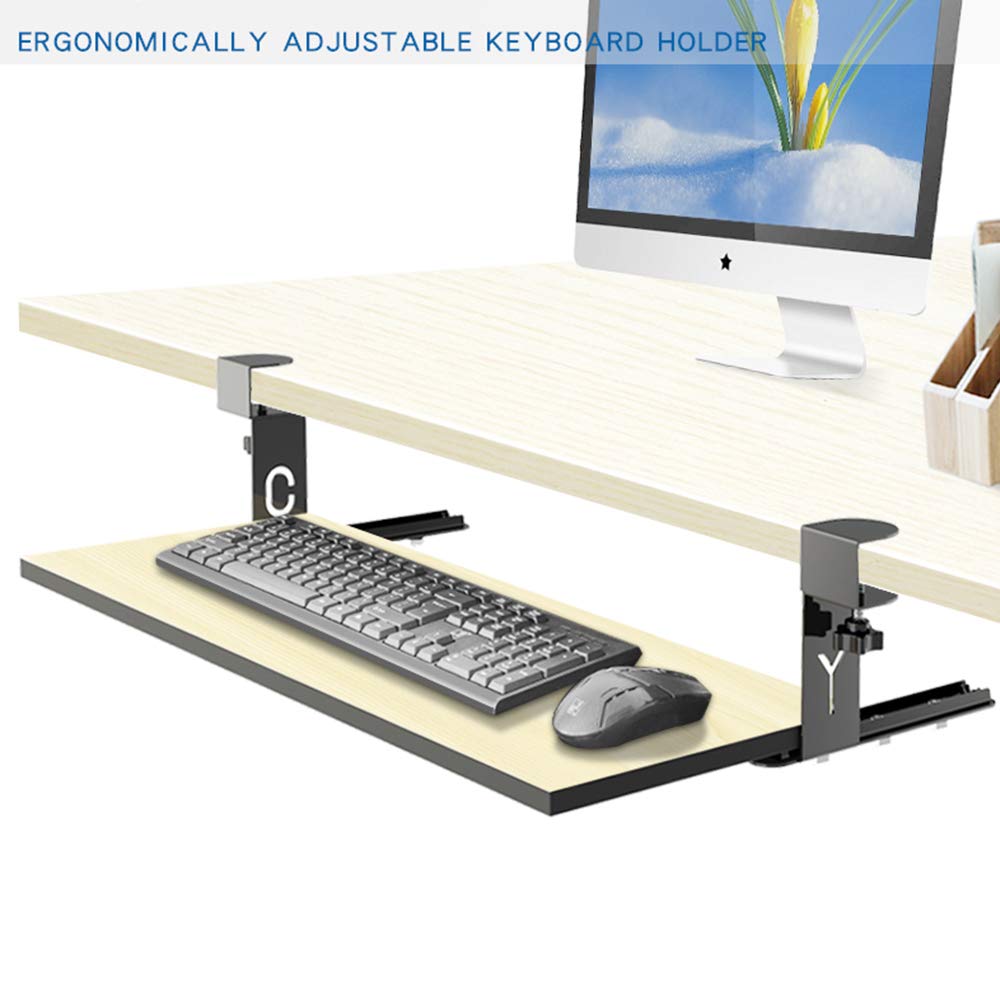 RD Ergonomic desk extension tray clamp, the keyboard tray is located