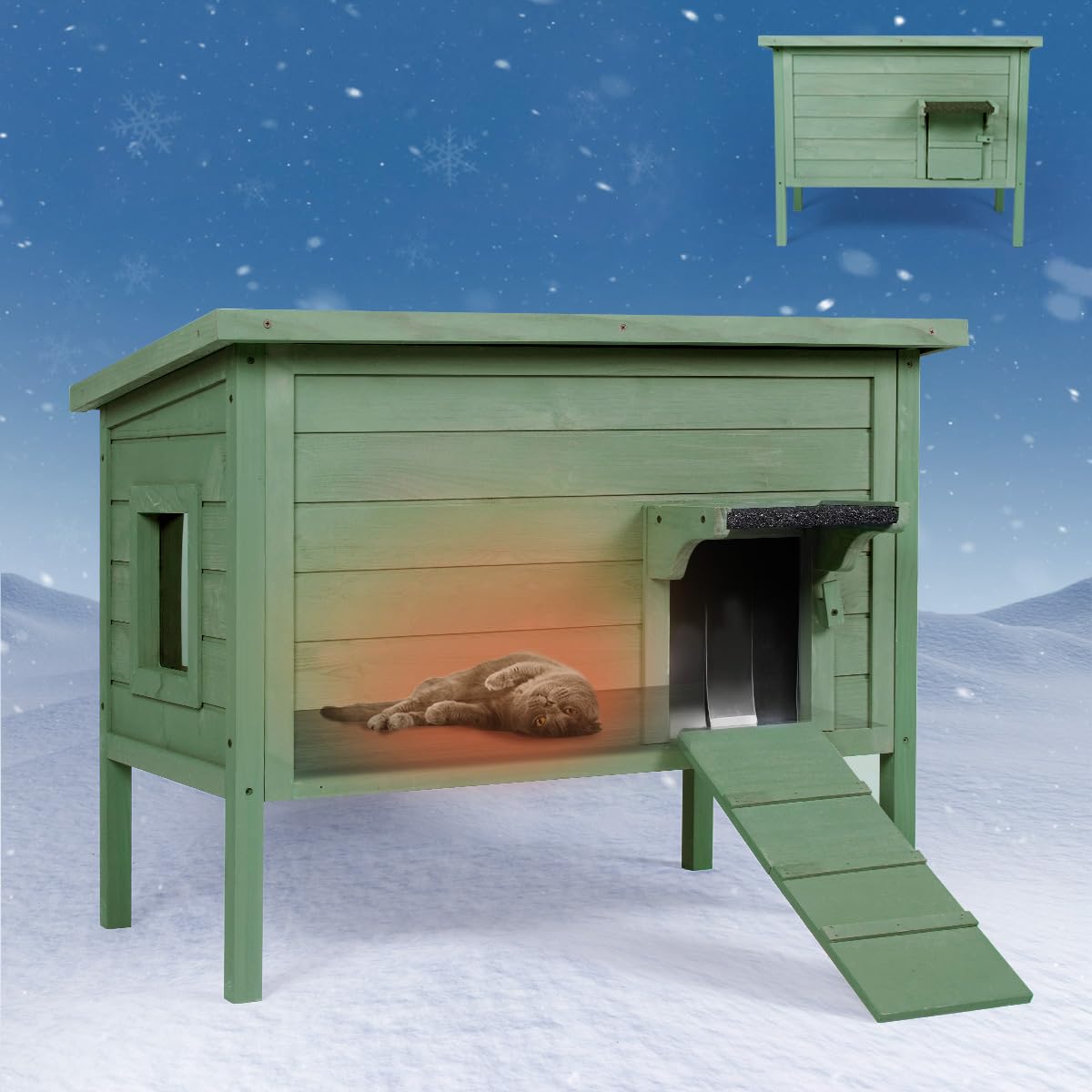 Ivy&Lane Outdoor-Cat-House | Insulated-Feral-Cat-Shelter | Weatherproof | for Winter | Foam & Wood | Large | for Multiple Cats | Fold-up Stair |
