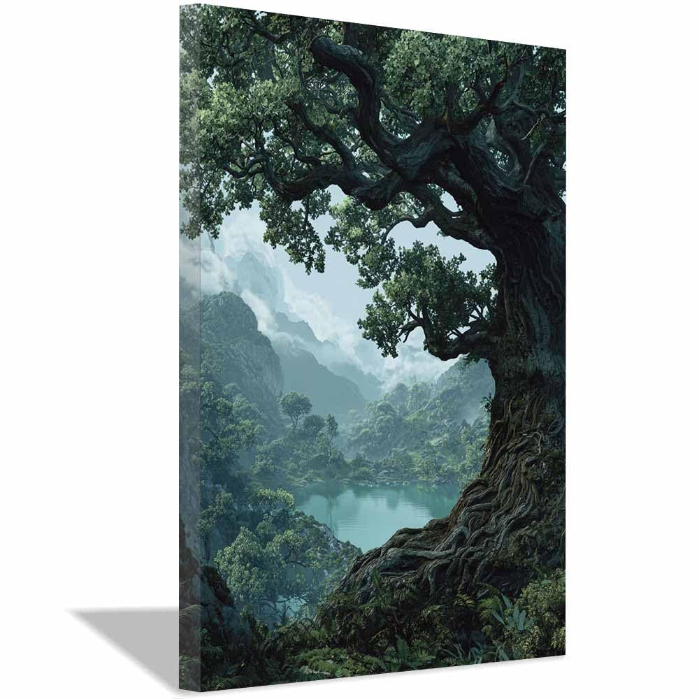 XENIOU Landscape Canvas Wall Art Enchanted Forestss Lake pictures, print canvas poster decor for living room, bathroom canvas art, for Bedroom Home Decoration.(Multicolor)-60x90cm Framed