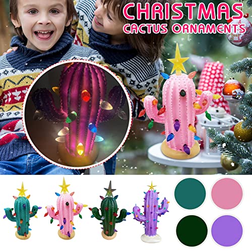 Ke1Clo Cactus Christmas Tree Decor With Colorful Lights, Vintage Resin Christmas Cactus Decor, Light Up Christmas Cactus For Christmas/Holiday/Tabletop Ornament #TOP2