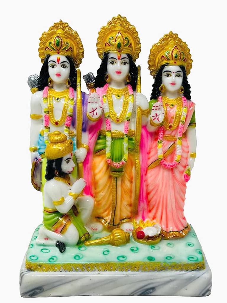 GLOOKS Marble Dust Ram Darbar Idol/ Statue , 8.5 Inches, (Light Colour)