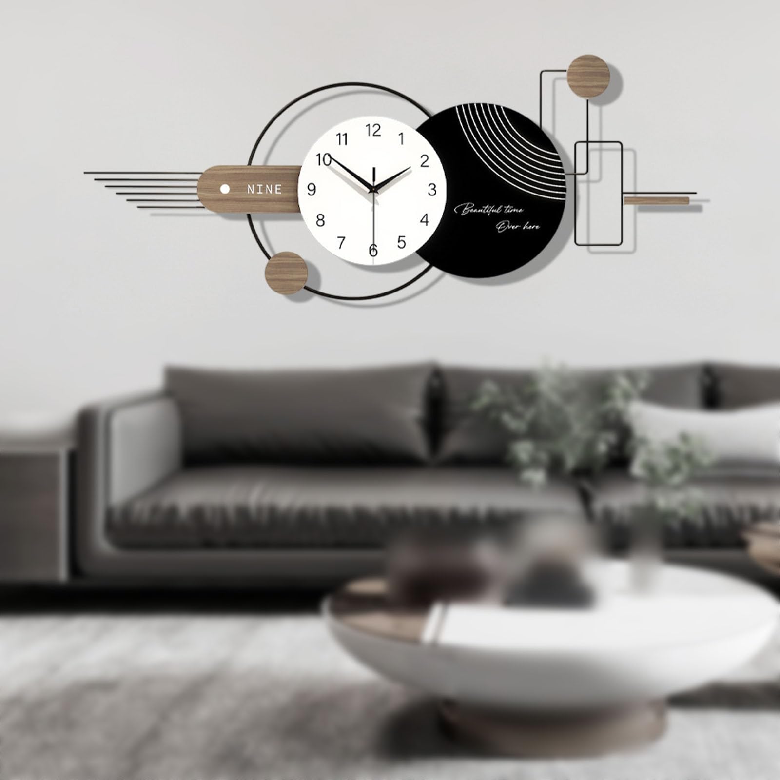Modern Große Wanduhr, Stille wanduhr Ohne Tickgeräusche, Kreativer Minimalistisch Stil Dekorative Wanduhr, Metallrahmen, für Küche Schlafzimmer Büro,100 * 40 cm (Schwarz und Weiß)