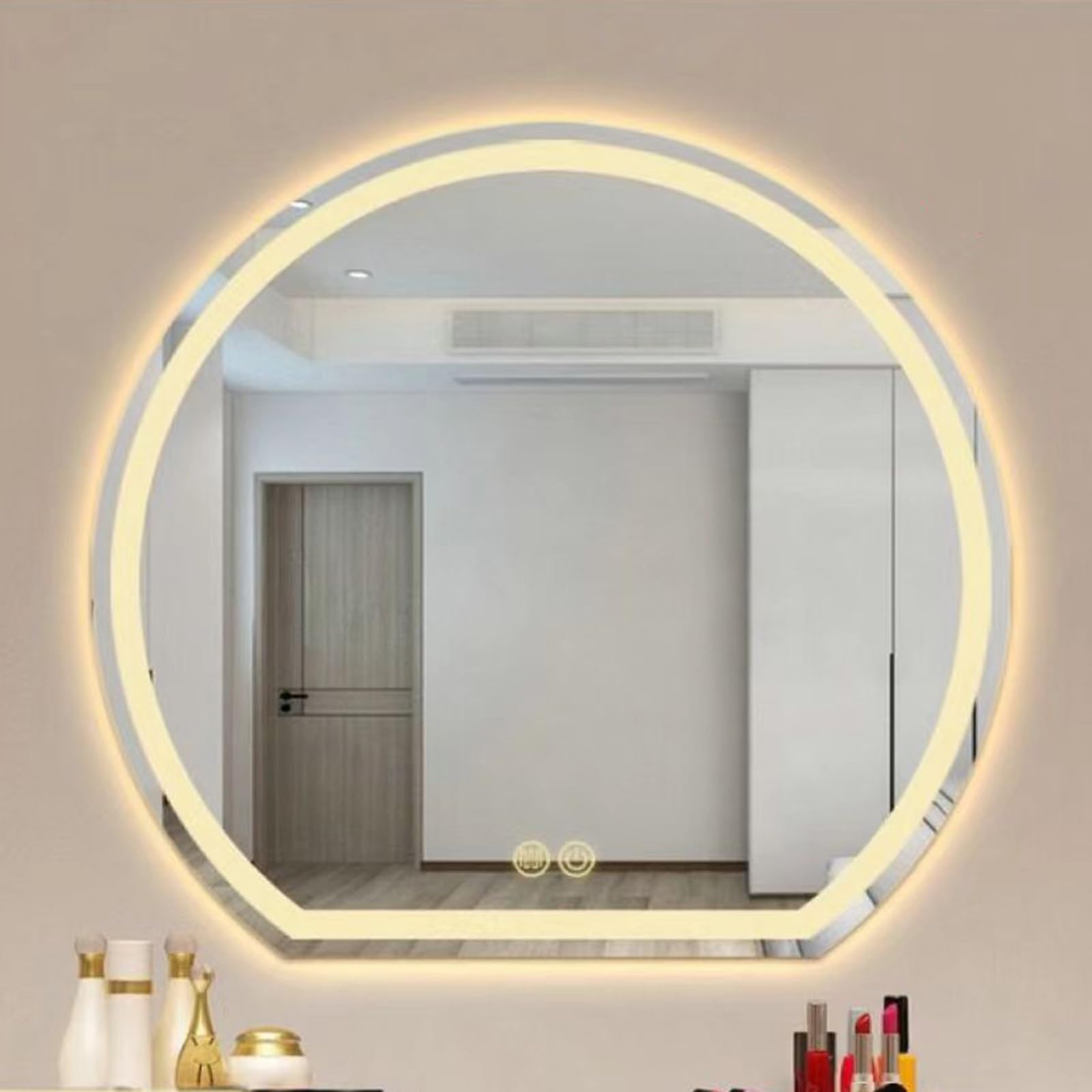 Miroir de salle de bain semi-circulaire LED 90cm mural de courtoisie variable 3 couleurs