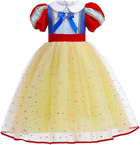 Miniatura 8 de CinheyU Vestido de cumpleaños de princesa para niñas, disfraz de blanco nieve para Halloween, Navidad, disfraces de fiesta de cosplay con accesorios
