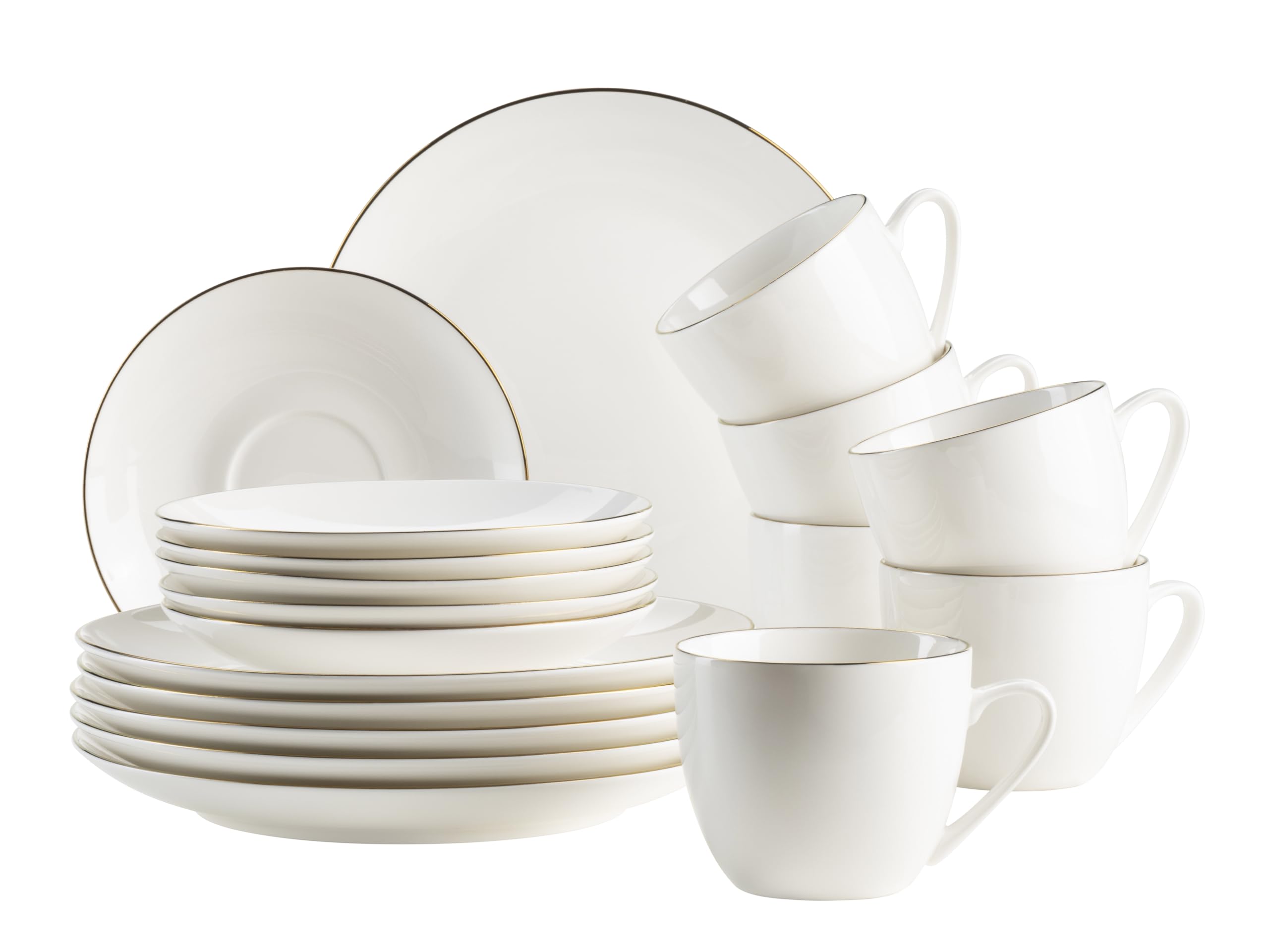 MÄSER Felise Series Elegant Coffee Tableware for 6 People, Timeless, with Golden Rim, Porcelain, White