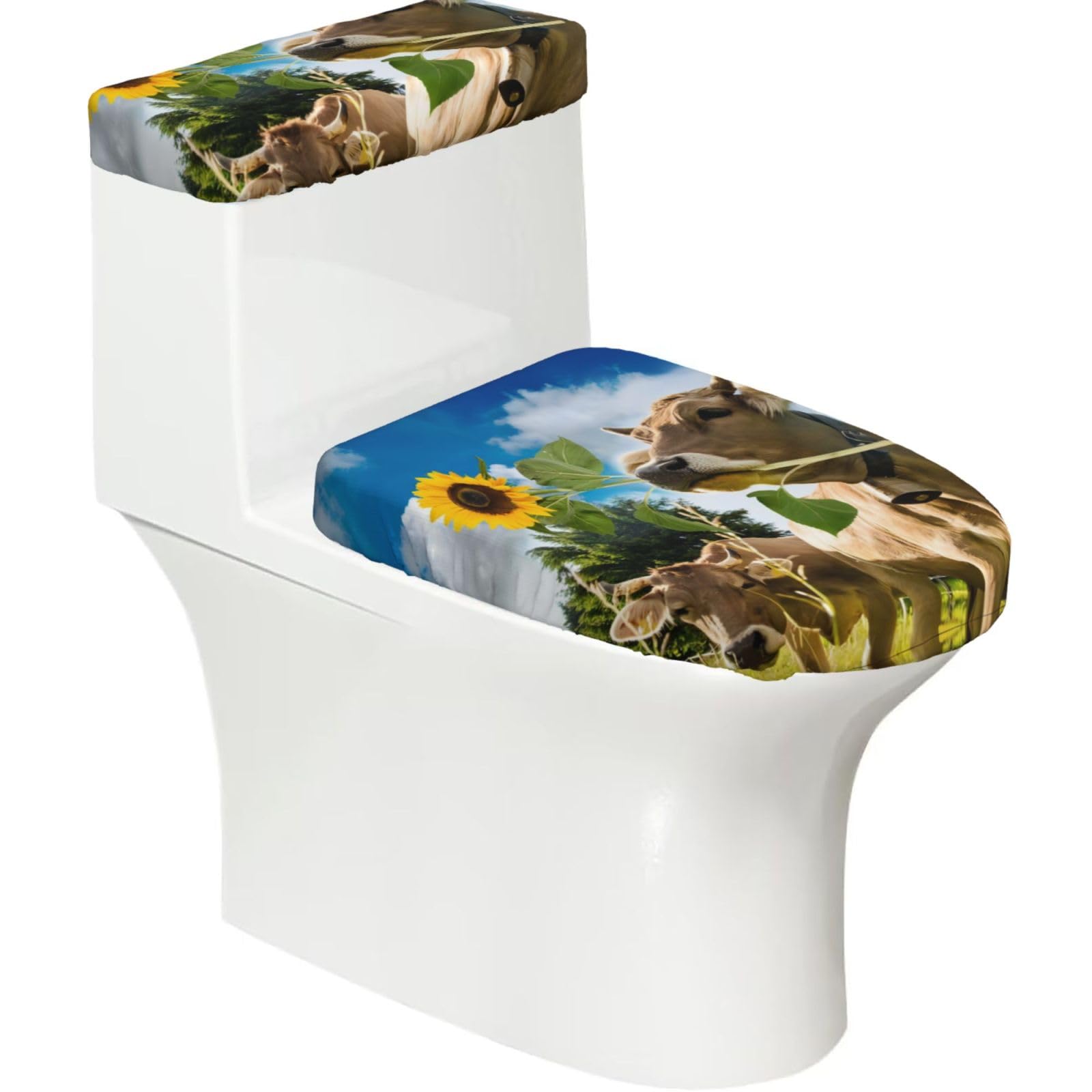 Mrowyc Black Animal Brown Cow Printed Toilet Seat Set - Set Of 2 - Universal Toilet Seat Cover - Housewarming Birthday Christmas Gift