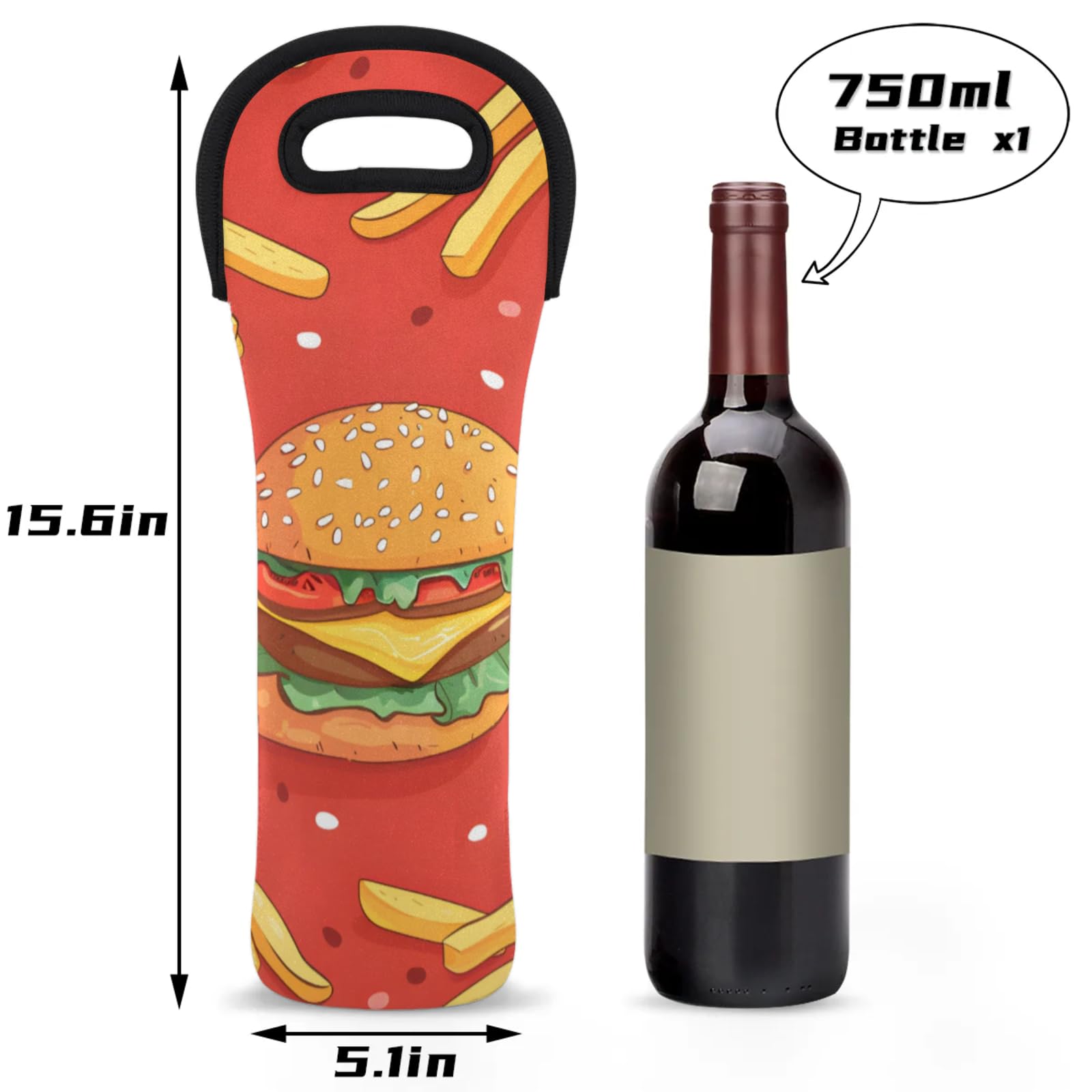 Neoprene Wine Tote Carrier Bag for Wine,Water, Champagne, Beer, Baby Bottles 15.6 x 5.1 Inches, Protective Wine Bag,Food Hamburg