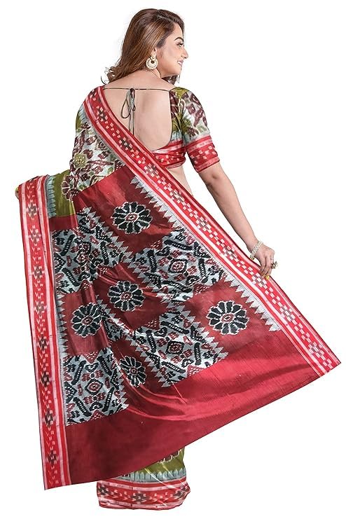 Image of Ikat Women's Cotton Saree, Handmade Pure Cotton Khandua Saree, Ikkat Orissa Traditional Handloom Saree without Blouse