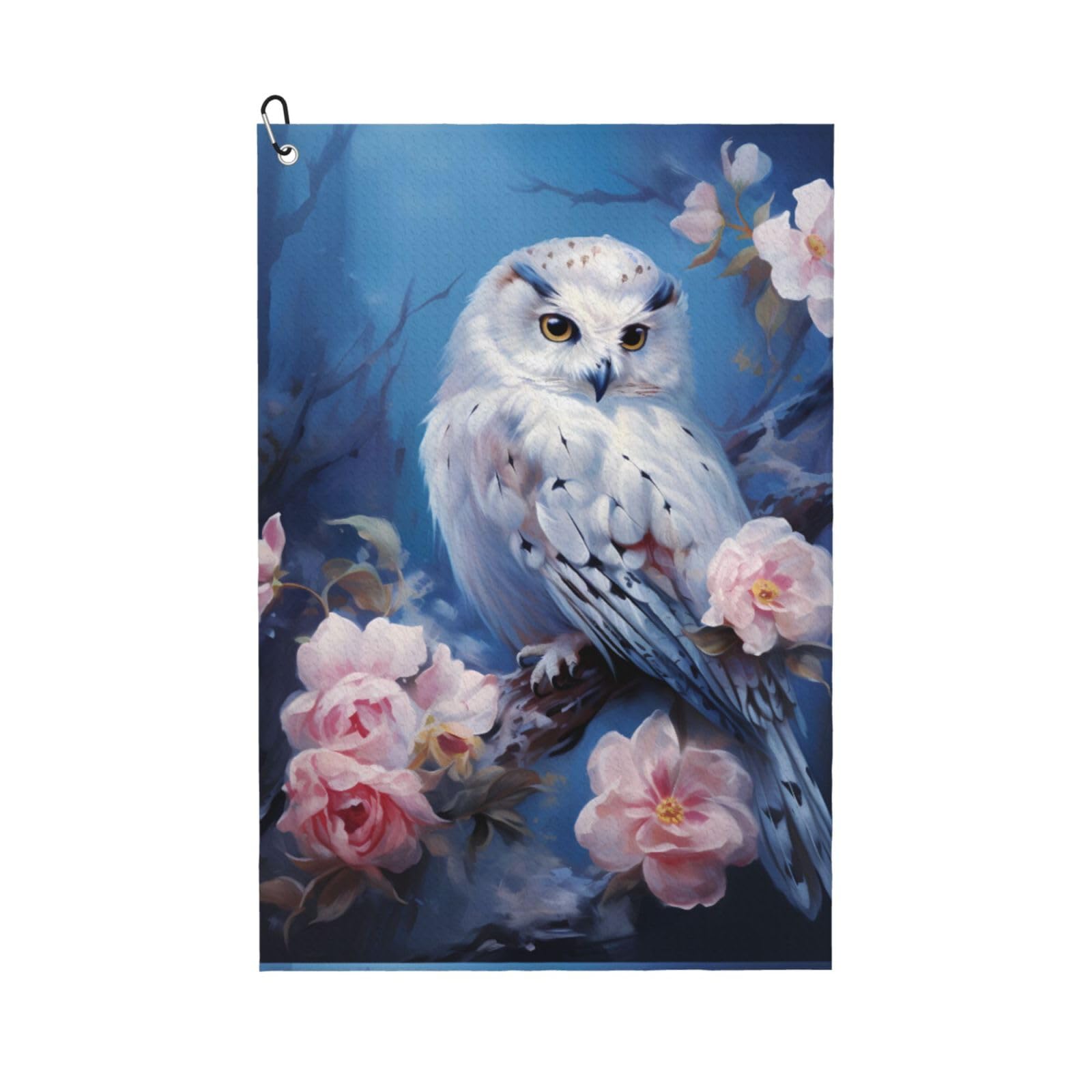 peiyeety Owl Microfiber Golf Towel with Carabiner Clip, 16x24 Inch Absorbent Waffle Weave Towel for Golf Bags