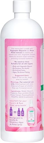 Miniatura 8 de De La Cruz Agua de rosas y glicerina para la cara, tóner facial e hidratante de agua de rosas para piel y cabello, botella de repuesto de 16 onzas