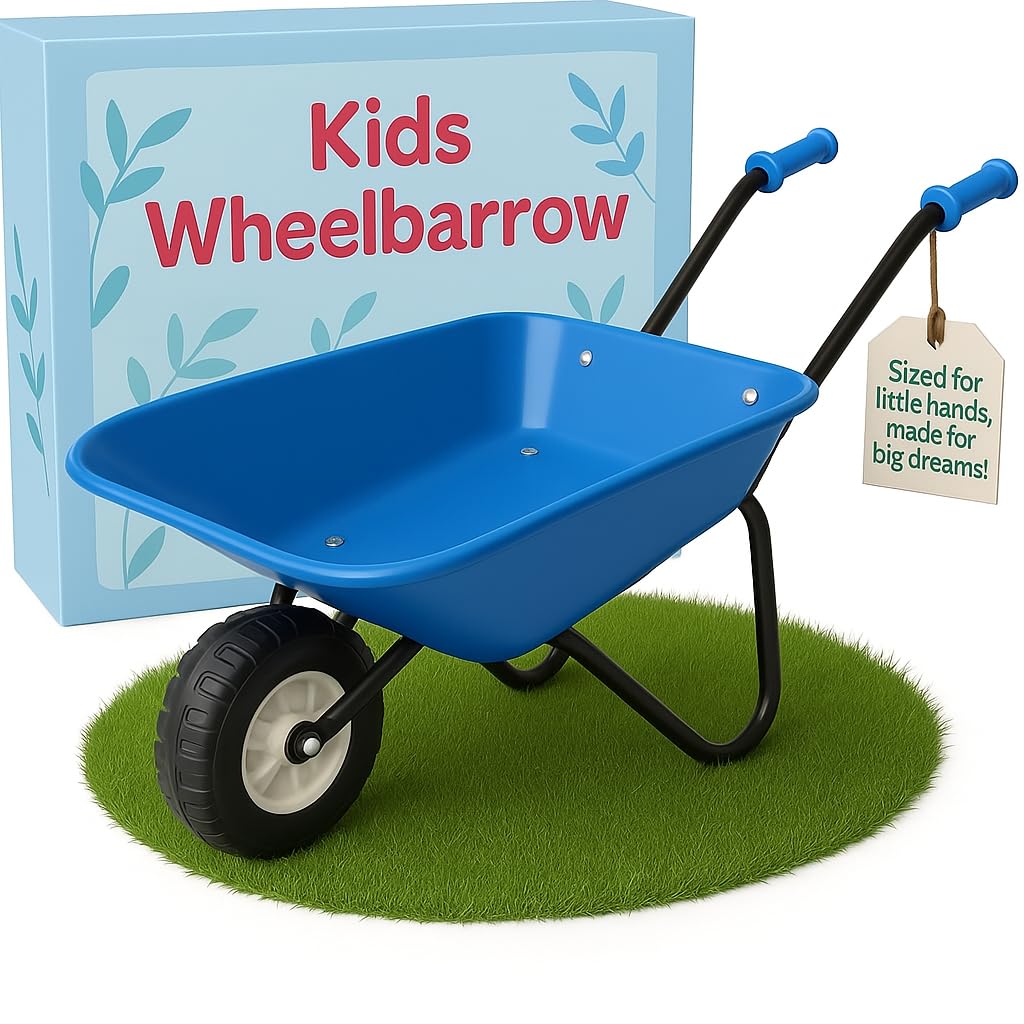 ASC New Child Kids Metal Wheelbarrow - Blue/Black - Toy, Play, Farm, Gardening