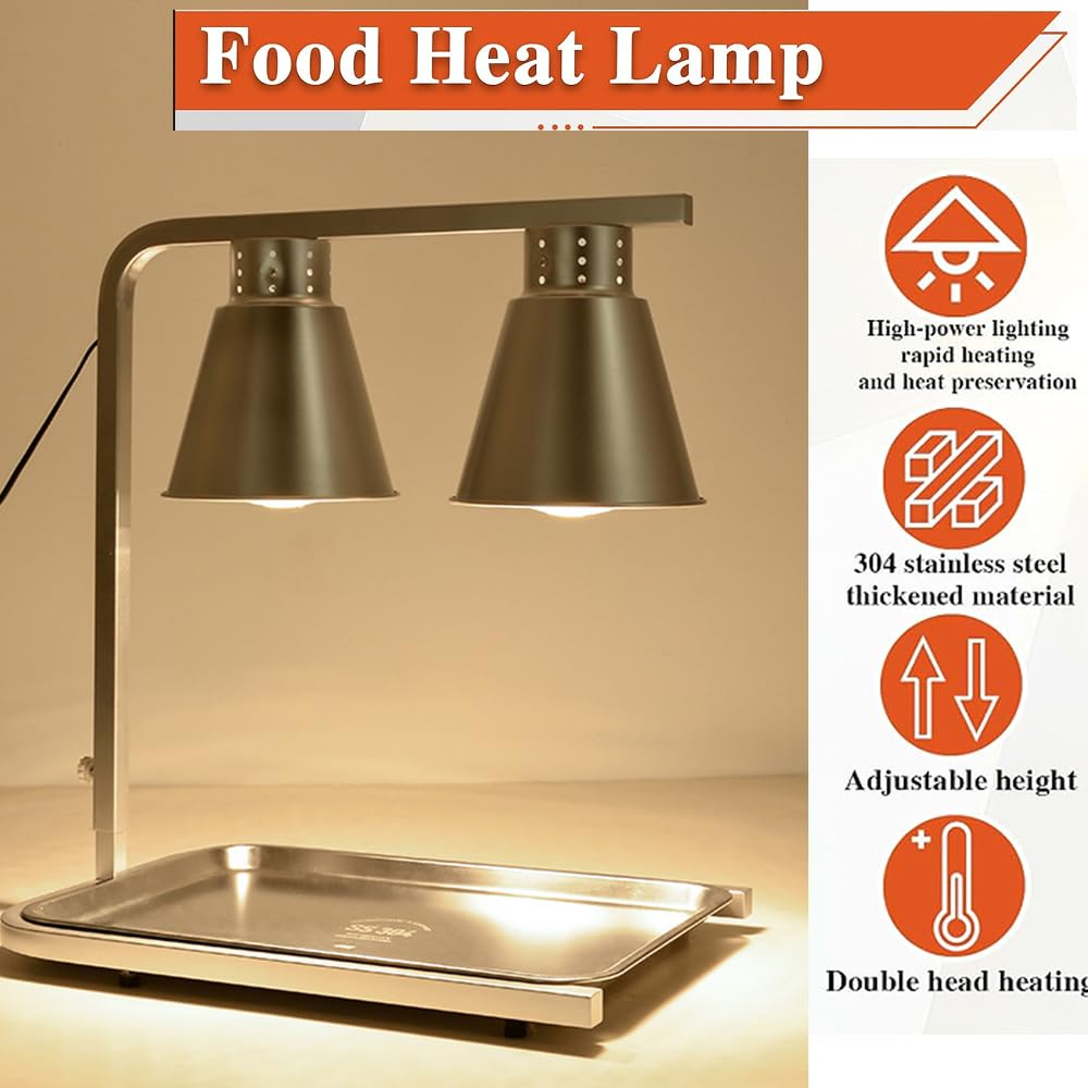 Lampada riscaldante per Alimenti da banco, scaldavivande Elettrico Portatile con Tre lampadine da 250 W, Lampada scaldavivande Regolabile in Altezza per casa, Ristorante