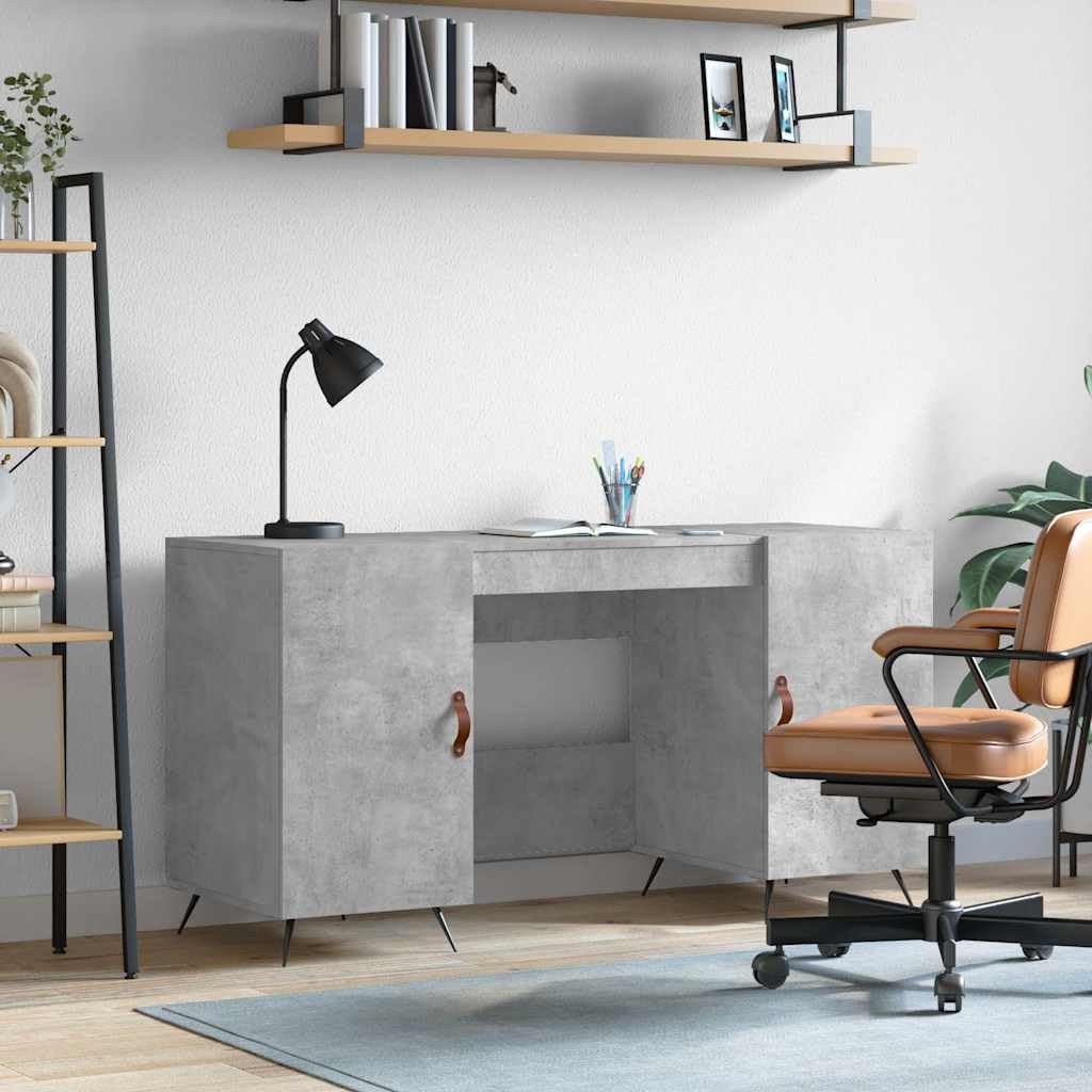 Scrivania grigio cemento, 140 x 50 x 75 cm, in legno con 4 scomparti, scrivania da ufficio per casa, studio, computer, laptop e ordine in piccoli spazi