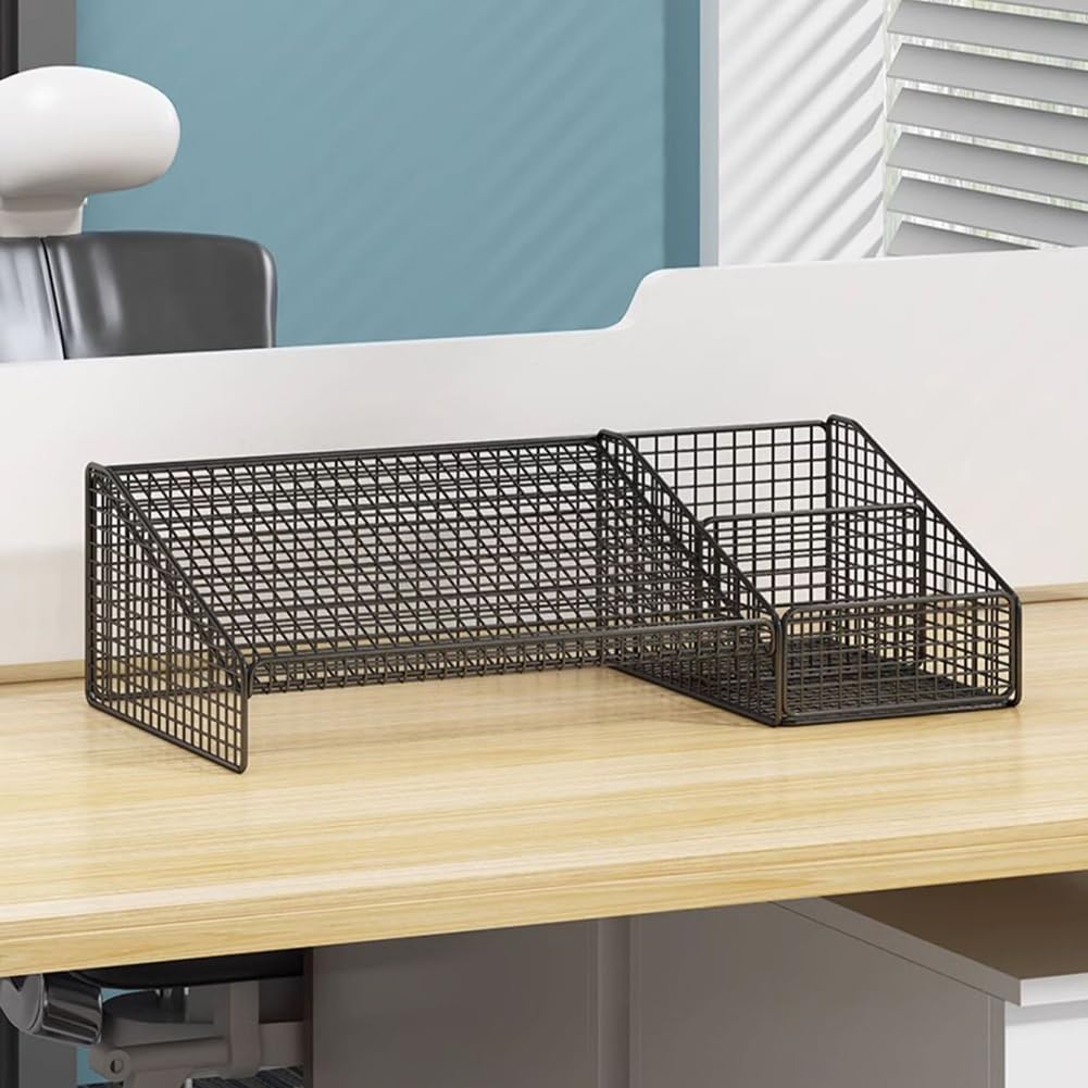 CAKERS Stand D'ordinateur Portable Créatif || Ergonomic Desktop Organizer Storage Shelf | Sturdy Metal Refracted Pour La Maison Et Le Bureau Utilisation,Noir,52x25x19cm (20.4x9.8x7.4in)