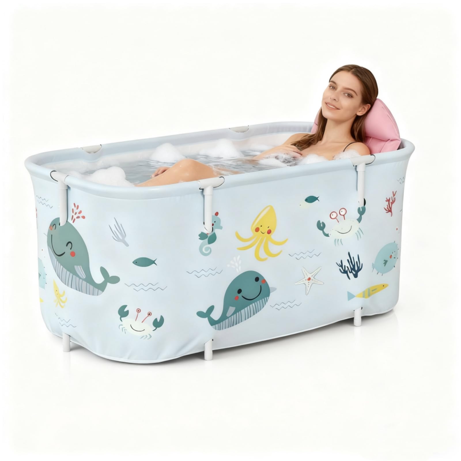 SOONHUA Baignoire portable pliable pour adultes et sur pied avec coussins pour intérieur et extérieur, spa chaud, bain de glace, 140 x 55 x 50 cm