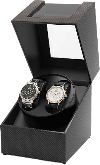 Latest Double Watch Winder Box, Mute Japanese Motor, Dual Automatic Watches Winder Rotation Storage Display Box for Automatic Mechanical Watches-Black