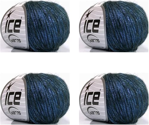 Ice Yarns Rock Star, Metallic Shine, hilo de mezcla de poliamida acrílica de lana merina, 1.76 oz (1.76 onzas) 125 yardas (377.3 ft) 4 bolas (azul -