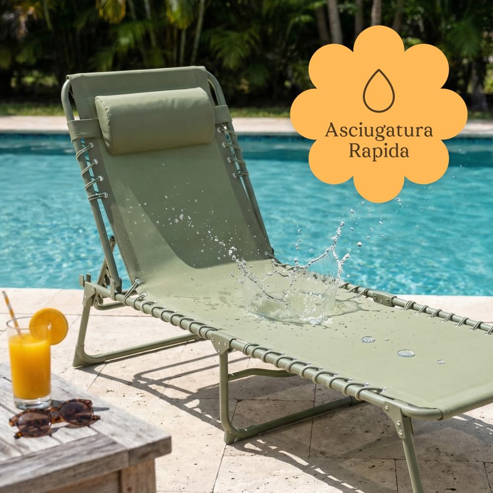 CASABEL Sedia Sdraio Pieghevole da Giardino, Set di 2 Lettini Pieghevoli Esterno Comodi e Resistenti, Struttura in Acciaio e Rivestimento in Textilene, Arredo Giardino Prendisole, Verde salvia