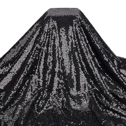 GOMAKERER Tela con lentejuelas negras, 2 m, corte a medida, purpurina 1,2 m, malla densa, tejido brillante de poliéster para vestidos de novia