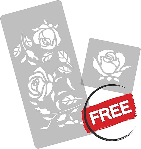 Miniatura 5 de NAKLEO - Plantilla de pared de plástico reutilizable - 23 x 37 pulgadas - Flor de rosa dorada - Papel tapiz grande sin costuras para todo el mundo