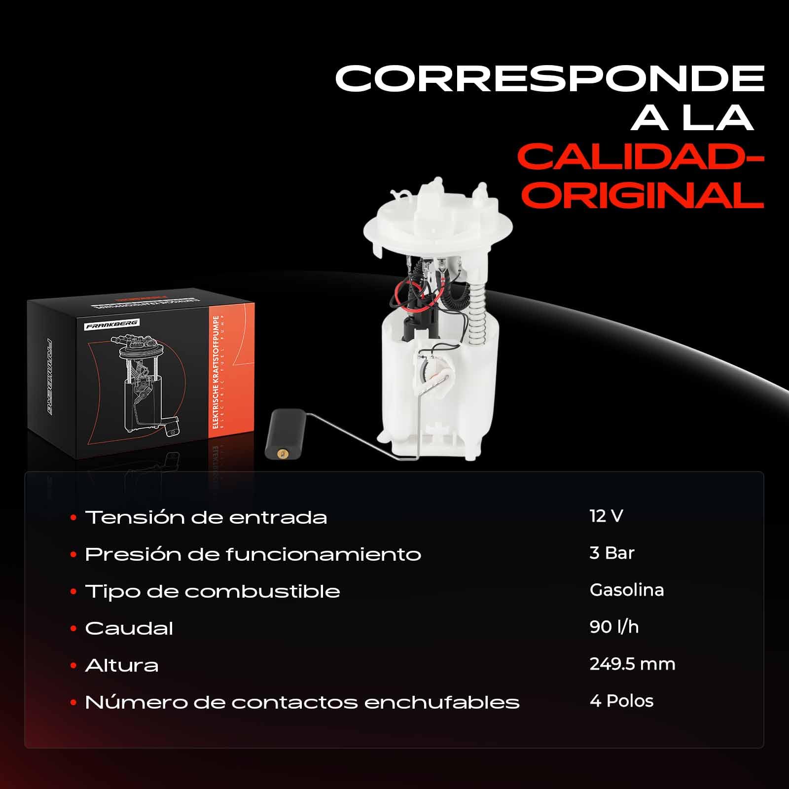 Frankberg Bomba de combustible bomba de gasolina conjunto de módulos de | sin sensor de presión, 4 pines, 1525H8; Compatible con: Sedán 206, 607 9D 9U, 206 CC 2D