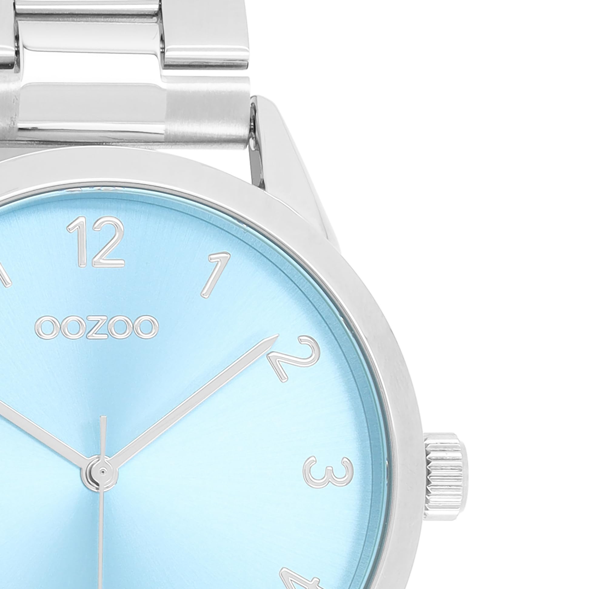 Oozoo - Orologio da donna Timepieces | Orologio da polso da donna con cinturino in rete | Orologio moderno per donne | Elegante orologio analogico da donna rotondo (cassa da 40 mm), Argento/azzurro