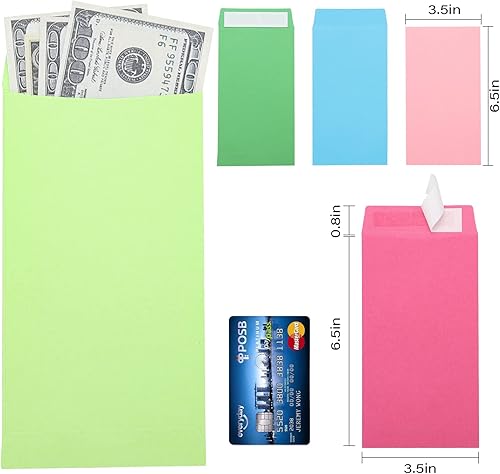 Miniatura 9 de Paquete de 100 sobres de efectivo autoadhesivos de 6.7 x 3.5 pulgadas, aptos para desafíos de ahorro de dinero, sobres blancos de 120 GSM gruesos