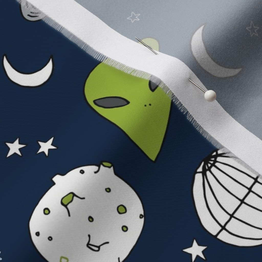Spoonflower Fabric - UFO Spaceship 90S Kids Space Printed on Organic Cotton Sateen Fabric by The Yard - Sewing Quilting Apparel Home Decor