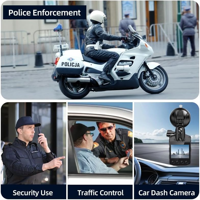 CAMMHD Z3 Body Camera worn by a police officer, showing the rotatable clip and dimensions