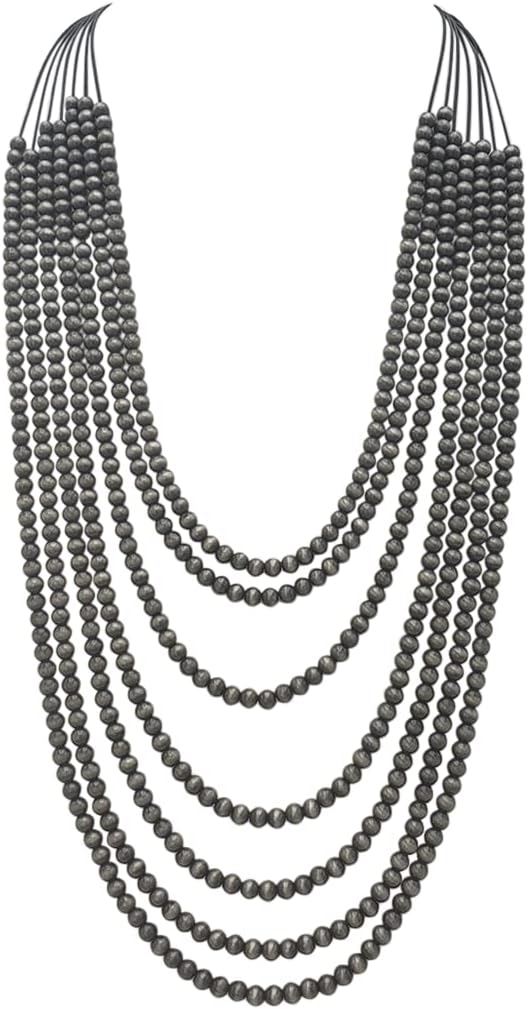 Rosemarie & Jubalee Women's Stunning 7 Strand Metallic Bead Imitation Navajo Pearl Statement Necklace, 28"-31" with 3" Extender