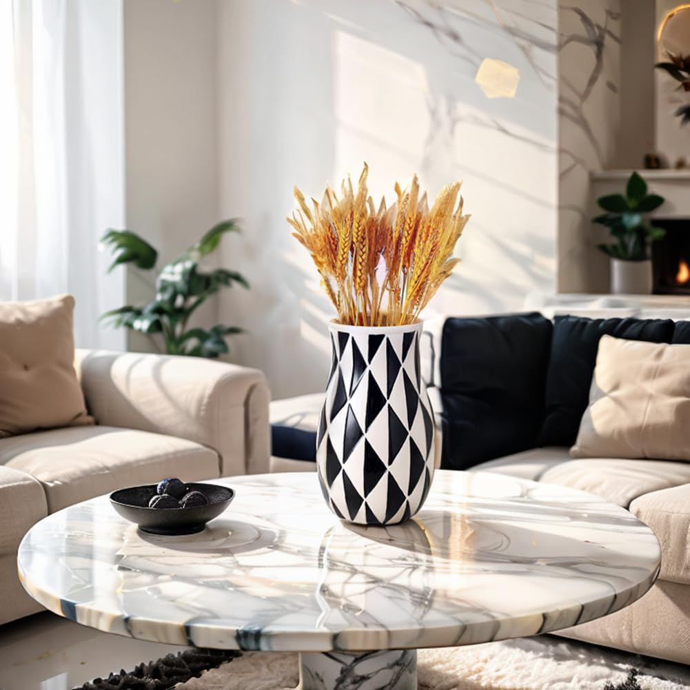 Anding Rustic Ceramic Round Vase, Black and White Tall Vase Farmhouse Decor for Living Room Entryway Tabletop Decor, Kitchen, Wedding Gift (9853)