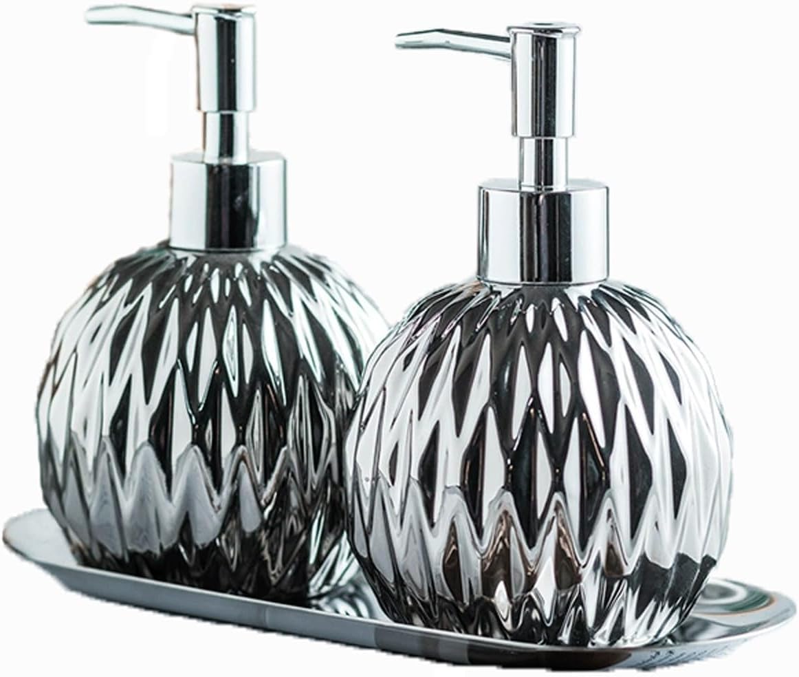 Soap bottle， Ceramic soap dispenser 450ml gold/silver retro style is suitable for bathrooms(Set2)