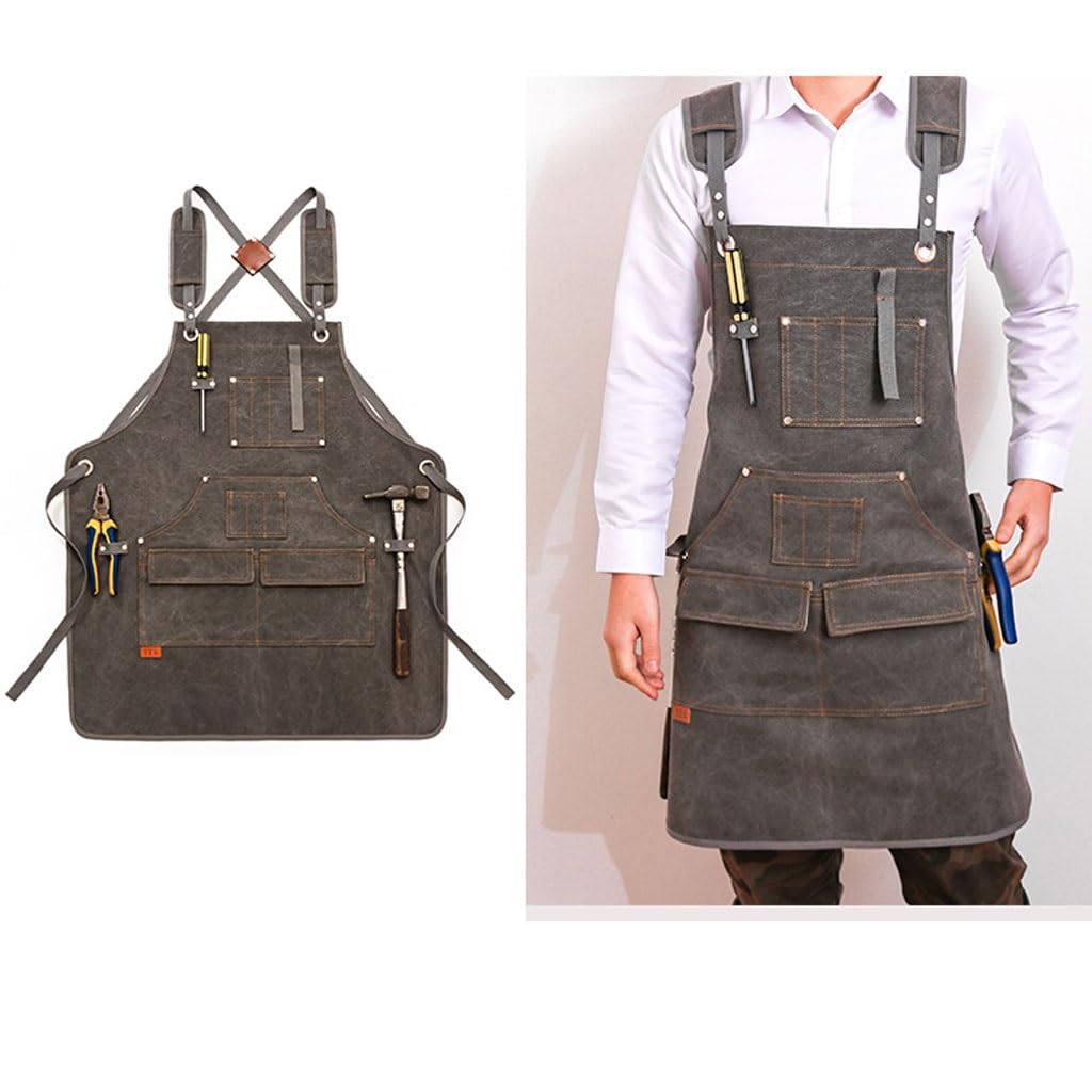 Delantal de cocina de lona, barbería, cafetería, jardinería, carpintero, hombre y mujer, restaurante, camarero, ropa de trabajo, delantal con bolsillos