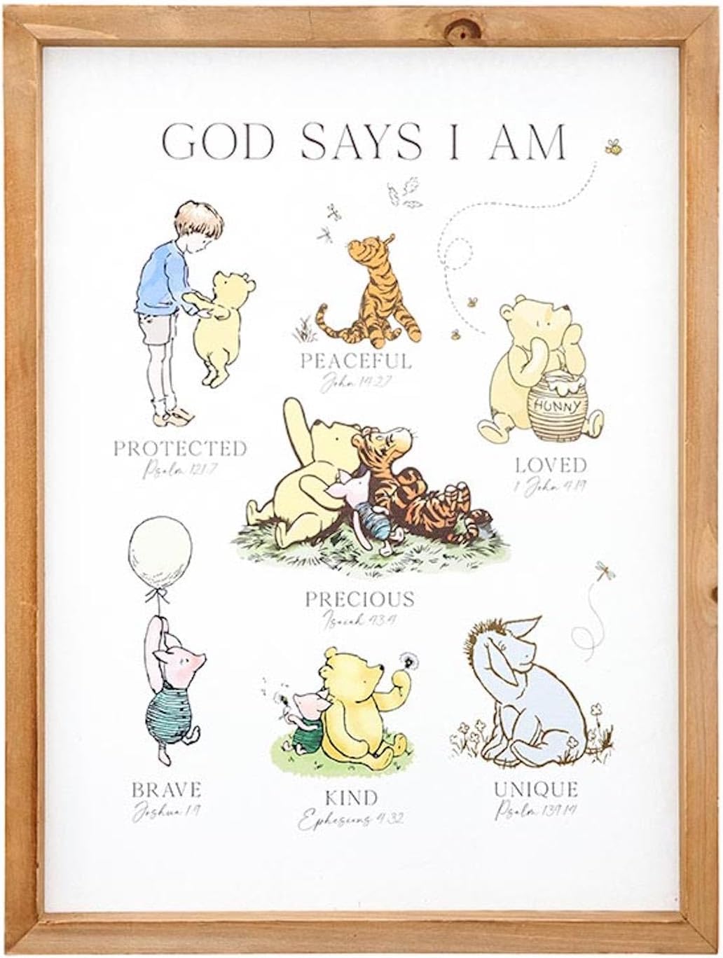 P. Graham Dunn Pooh Bear Framed Linen Art, 12" x 16", God Says I Am