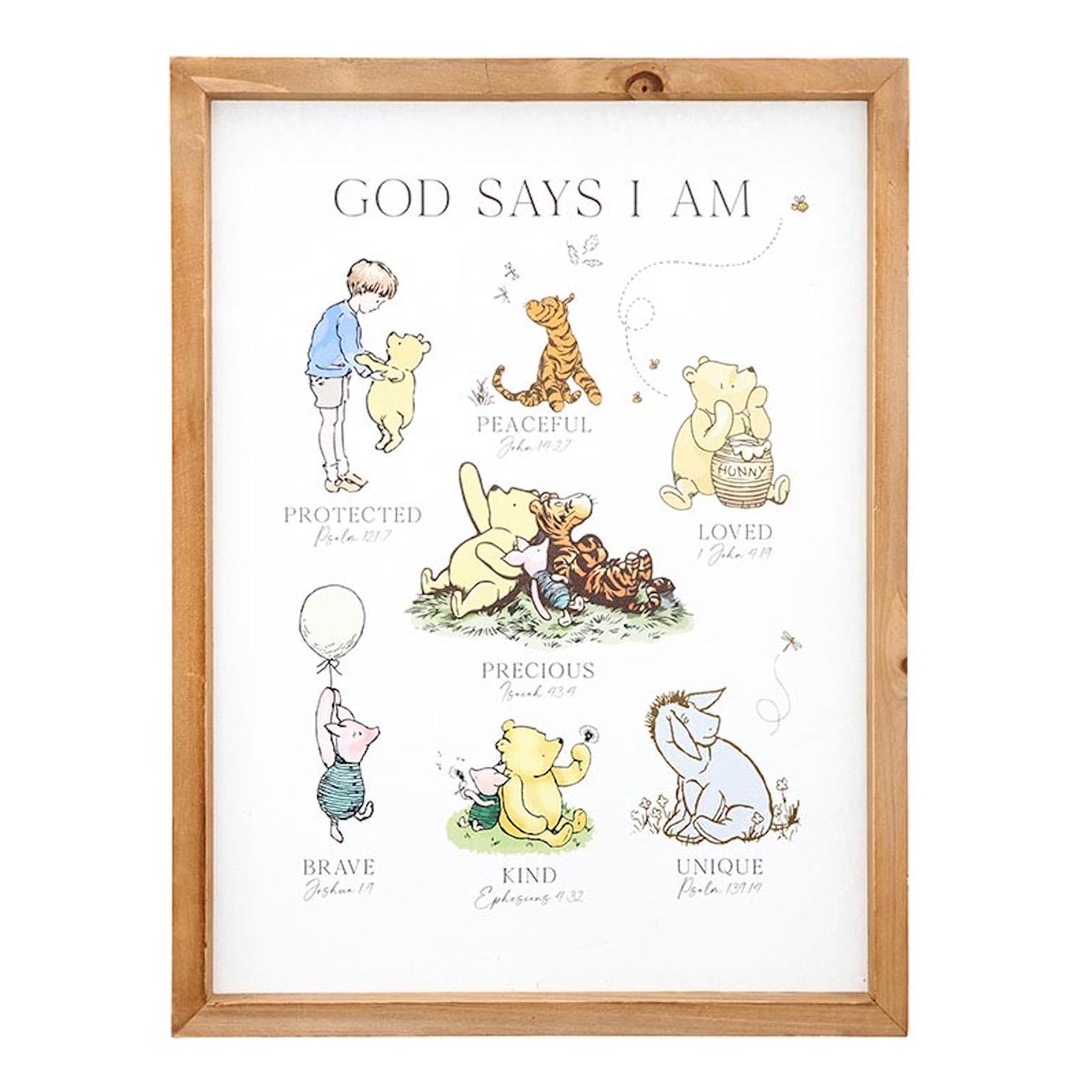 P. Graham Dunn Pooh Bear Framed Linen Art, 12" x 16", God Says I Am
