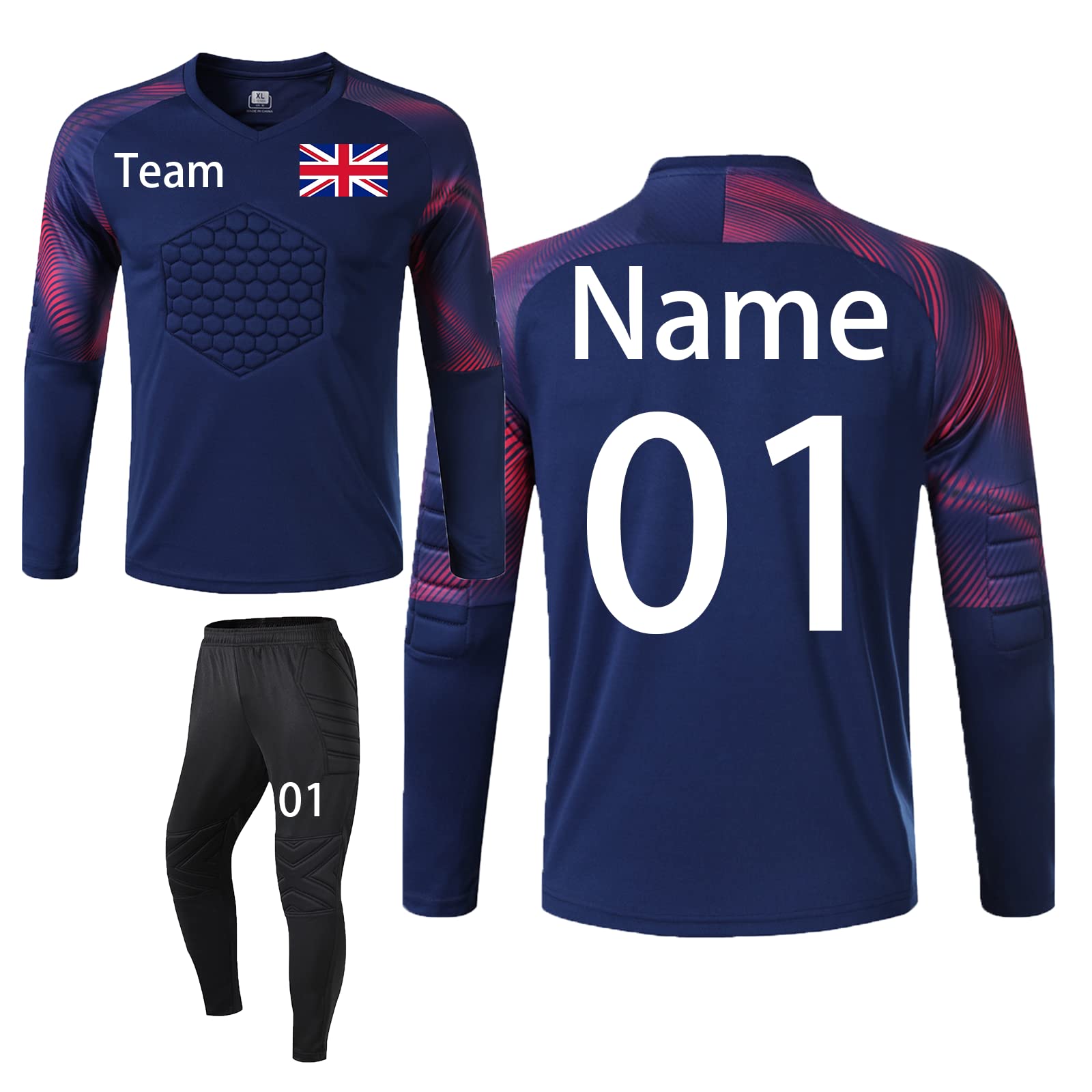 Personalised Football Goalkeeper Shirts and Pants Custom Goalkeeper Kit for Men Women Teens with Name Team Number Logo (Sapphire Blue)