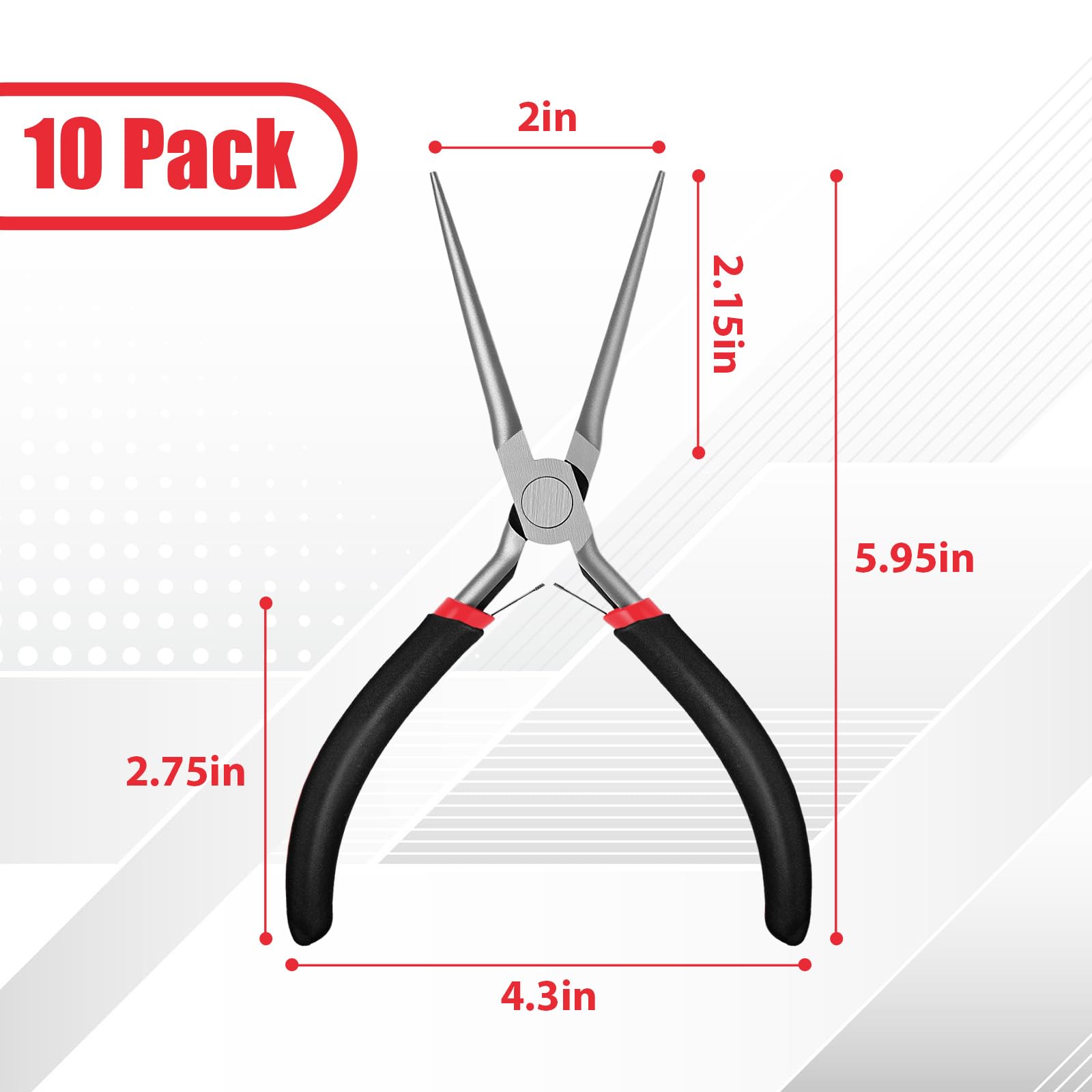 Set di 10 mini pinze a becchi ad ago, 15,2 cm, con punte extra lunghe per la creazione di gioielli, avvolgimento di fili, presa di piccoli oggetti, progetti fai da te (nero, manico