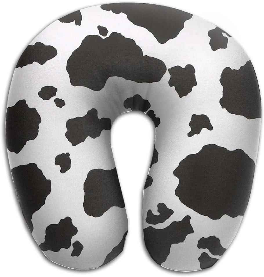 Heart Of The Country Cowhide Black Memory Foam Travel Neck Pillow U Shaped Travel Neck Support Cushion