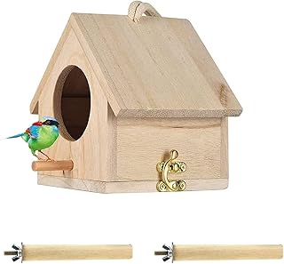 Hamiledyi Parakeet Nest Box Bird Nesting House Parrot Wood Breeding Bird Stand Perch Aviary Cage Box for Lovebirds Cockatiel Budgie Finch Conure Parrotlets Hummingbird