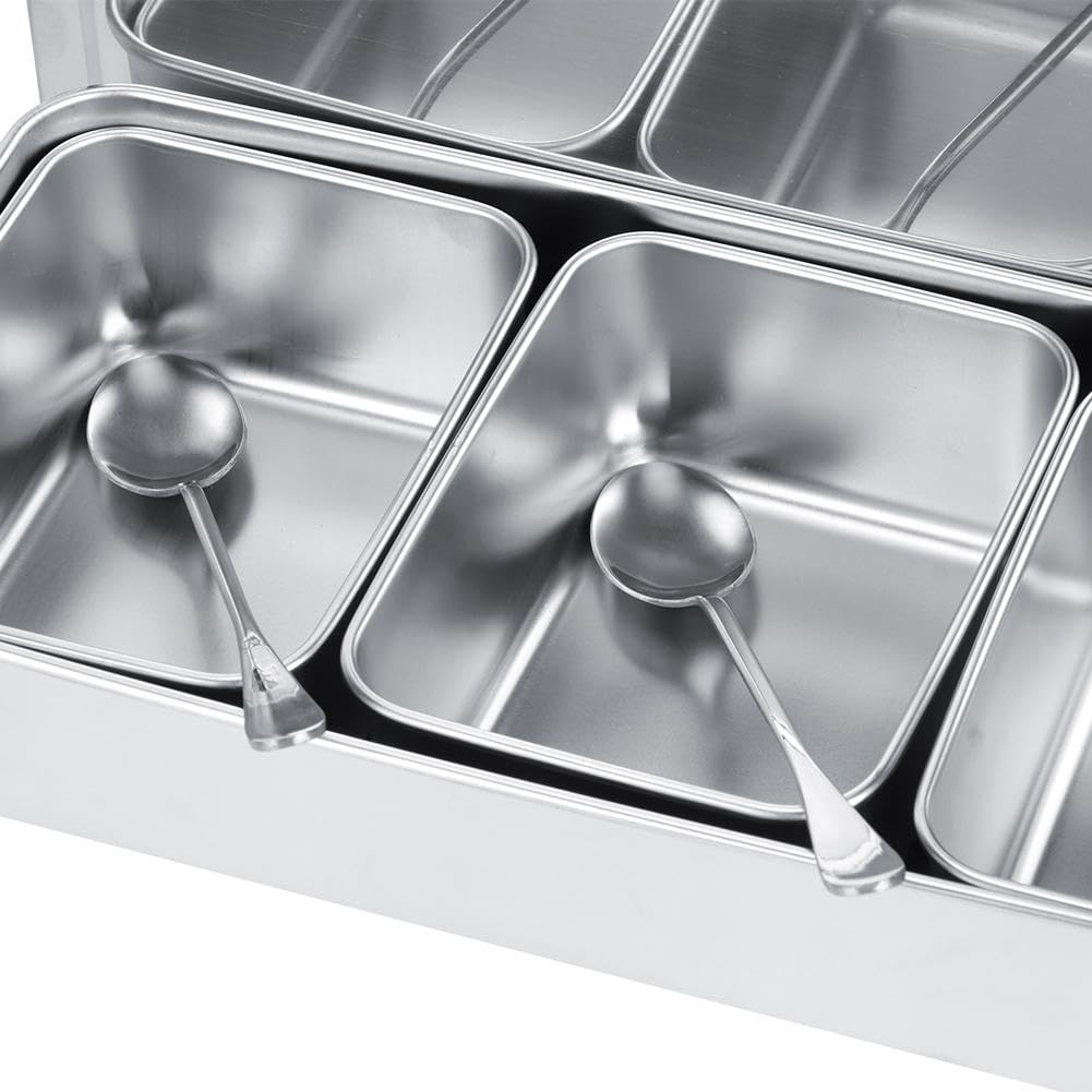 Scatola per Condimenti, Portacondimenti Set di 3 Condimento Box Spezia Jar, Sei Scatola di Condimento in Acciaio Inox Estraibili con Coperchio e 3 cucchiai per spezie, condimenti