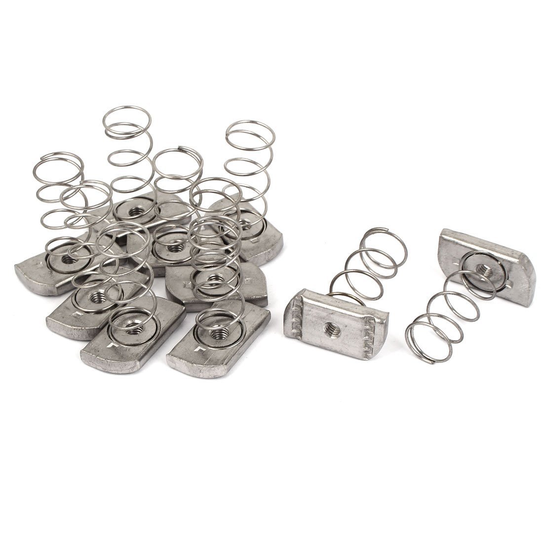 sourcing map sourcingmap® 304 M6 Amortiguador de resorte largo de acero inoxidable tuercas de Canal 10 pcs tono Plata