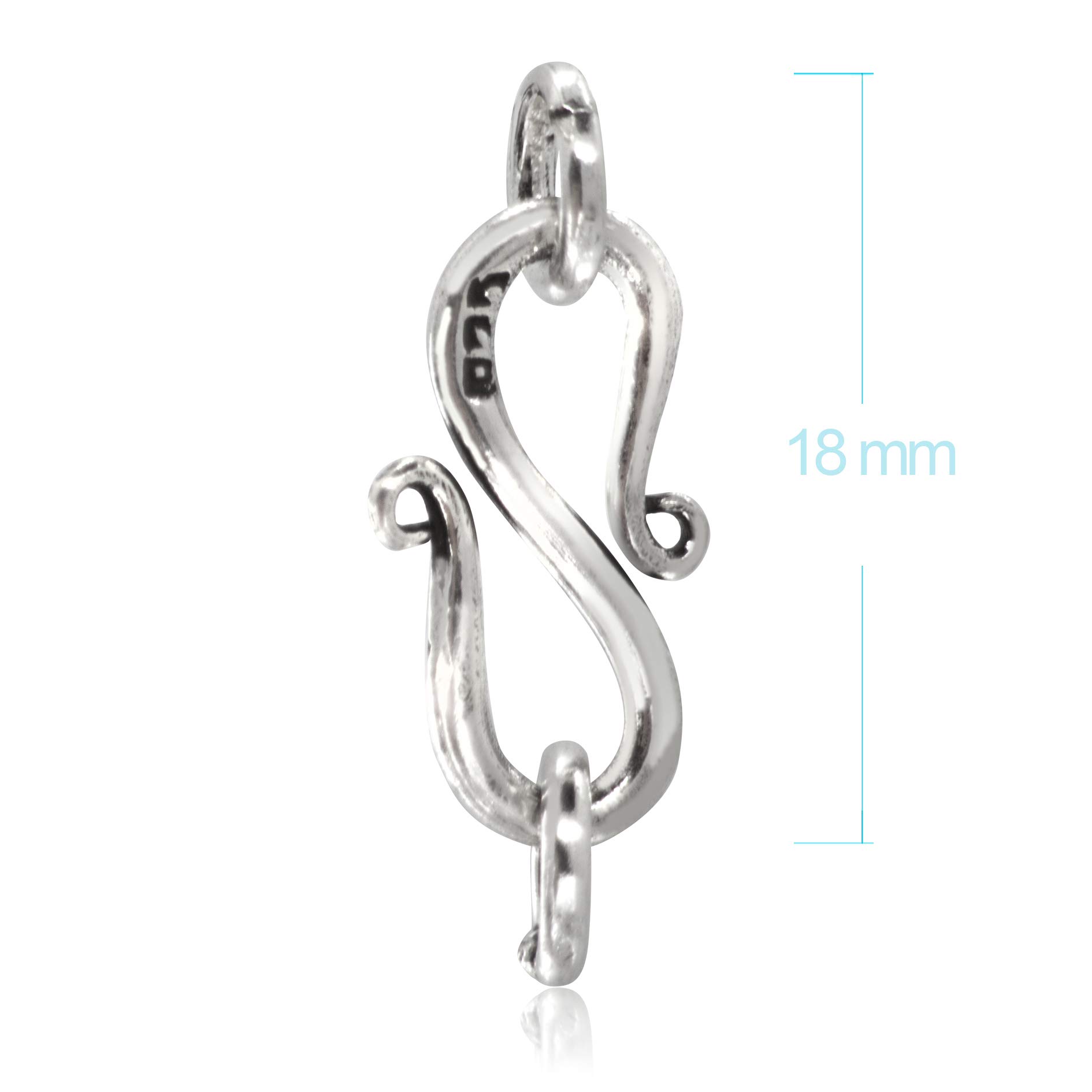 TJS Gancio a S in Argento Sterling 925, Chiusura Bracciali e Collane, Misura 18mm, per Gioelli Fatti a Mano