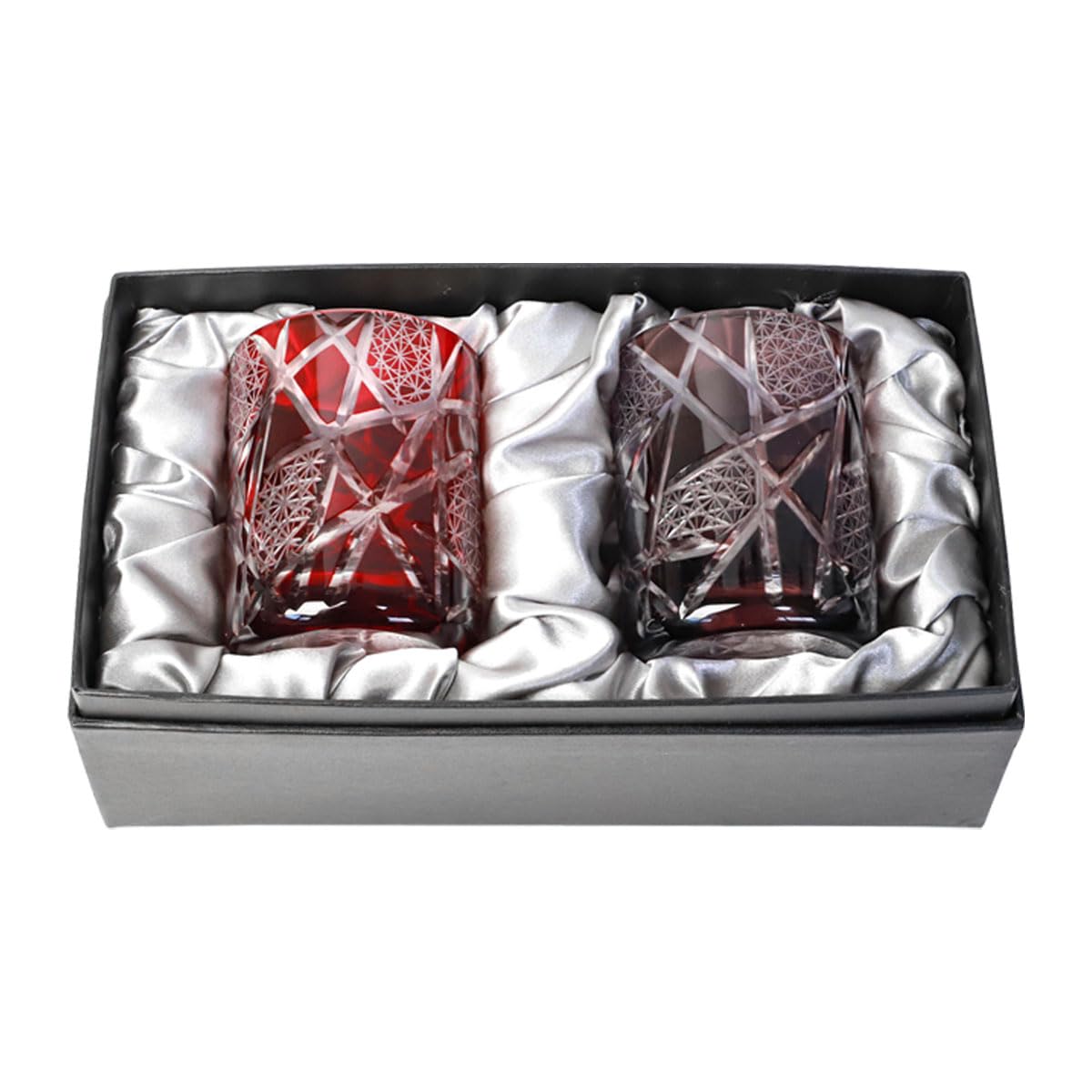 Miyoshi Lacquerware Honpo Kiriko Kiriko Glass Pair Set, 8.3 fl oz (210 ml), Black Gift Box Included (Red/Purple), Wedding Gift, Old Glass, Pair Glass, Rock Glass, Red, Blue, Purple, Gift, Gift,