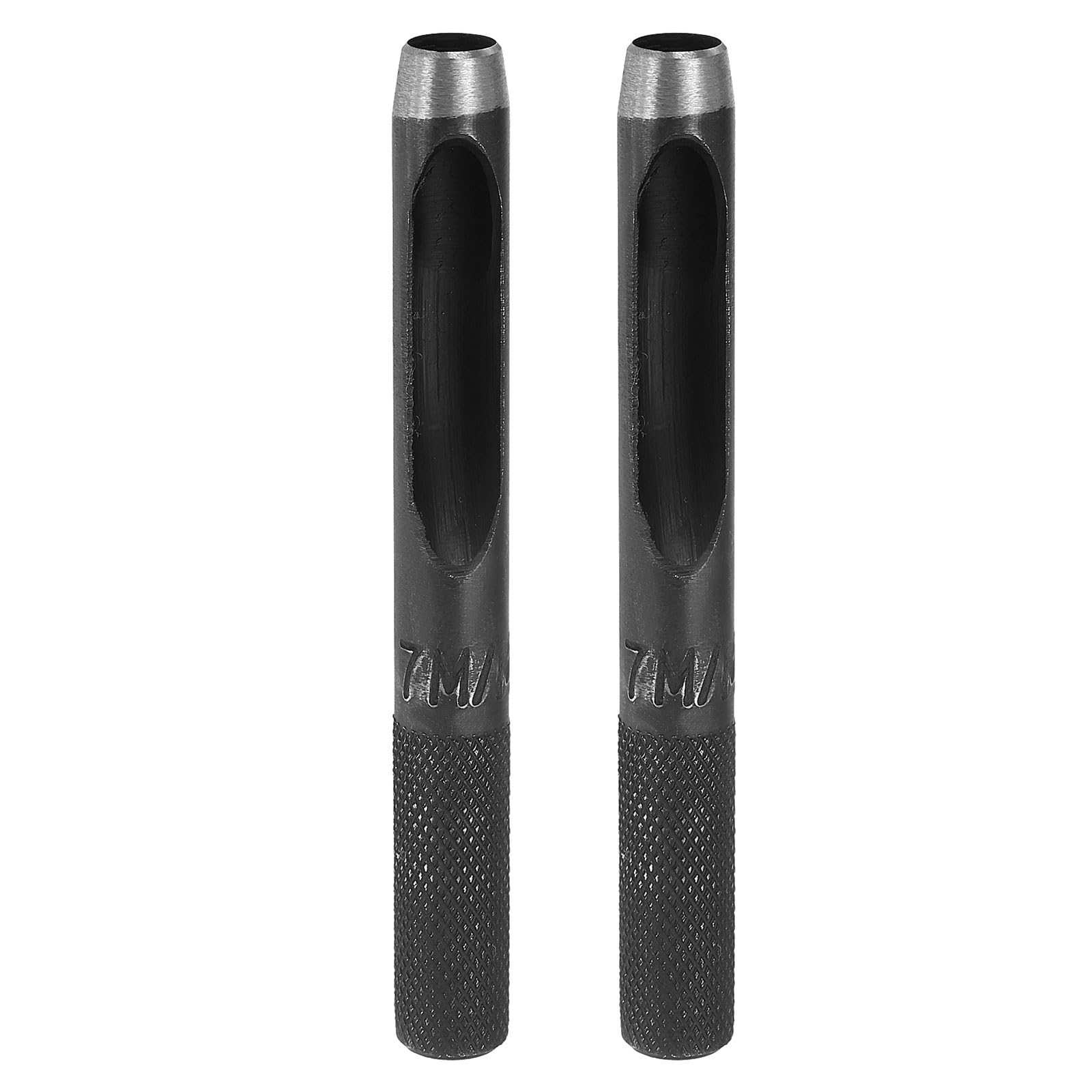 sourcing map 2pcs Leather Hole Punch 7mm Hollow Round Hole Puncher Cutter Carbon Steel Tool for Watch Cloth Belt Gaskets DIY Leather Craft Repair, Black