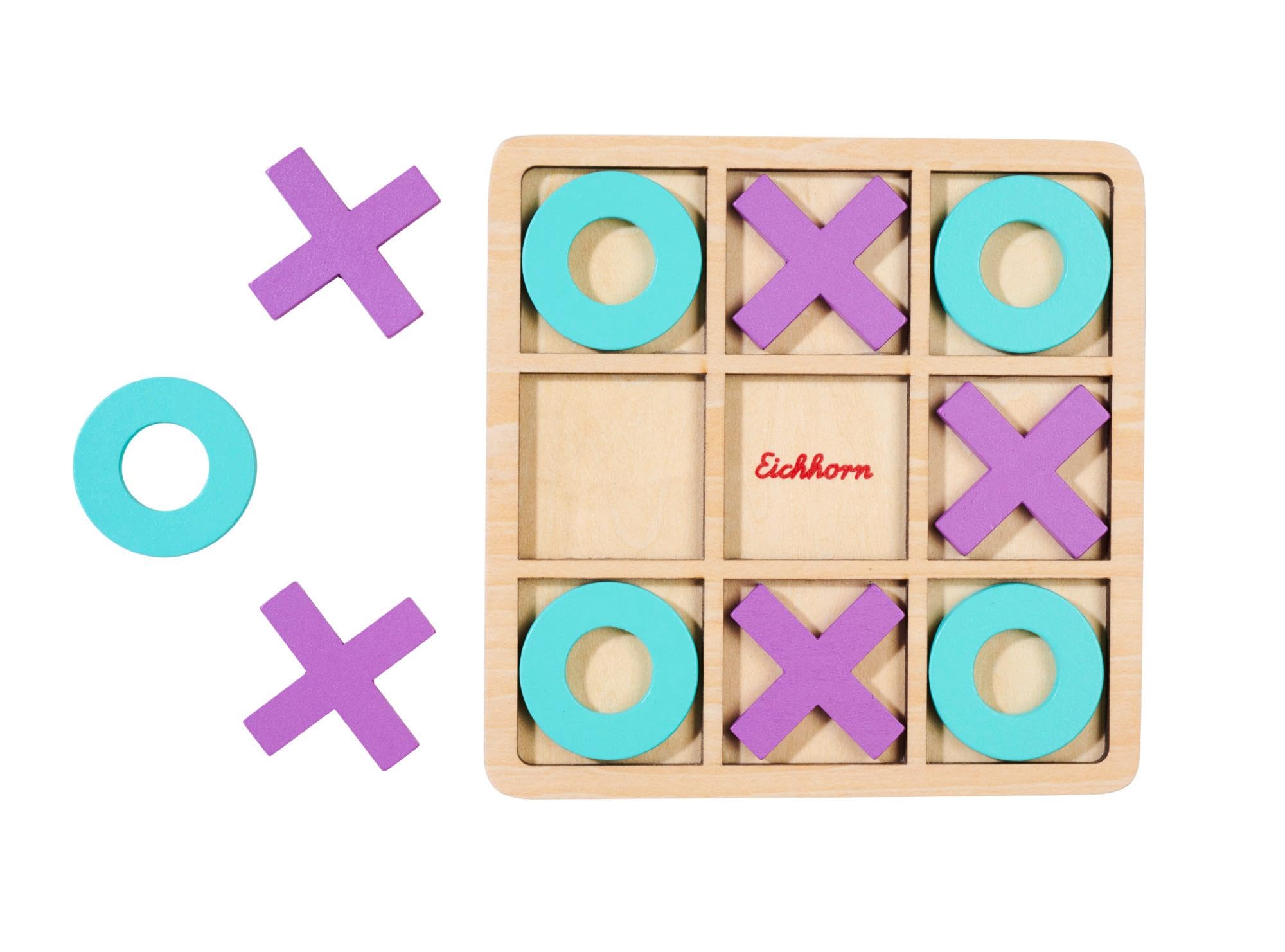 Eichhorn Games - Gioco Tic Tac Toe Con Cornice In Legno, 10 Pietre Di Diversi Colori E Forme Dimensioni Con Cornice 13 X 13 Cm In Legno Di Betulla Dai 3 Anni In Su