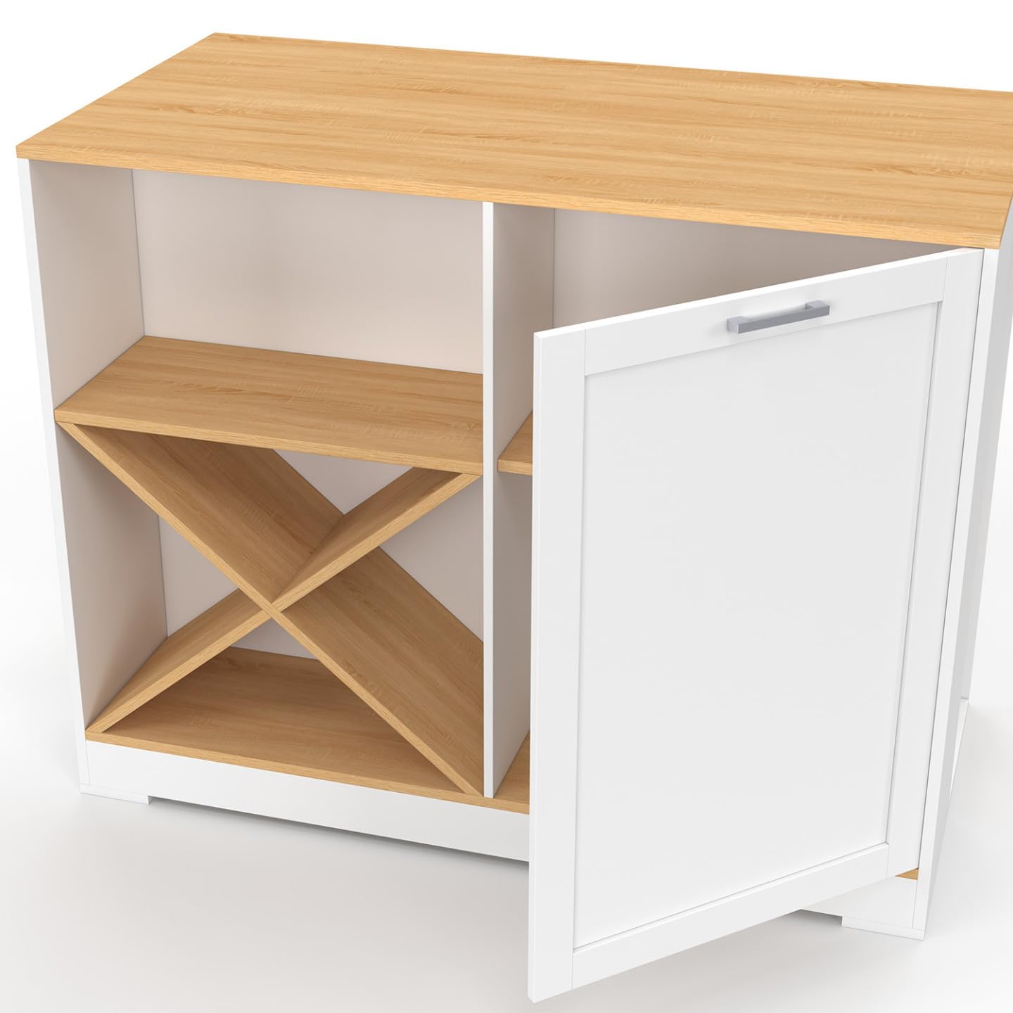 IDMarket - Isla de mesa Vito de 113 cm con estante para botellas de madera blanca y tablero en imitación de madera de haya