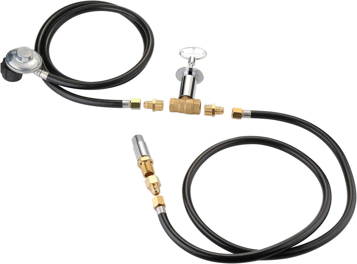 WADEOPropane Fire Pit Hose Kit with 1/2" Chrome Key Valve for Propane Gas Connection, 90K BTU Max (Key Control Valve Assembly Kit)